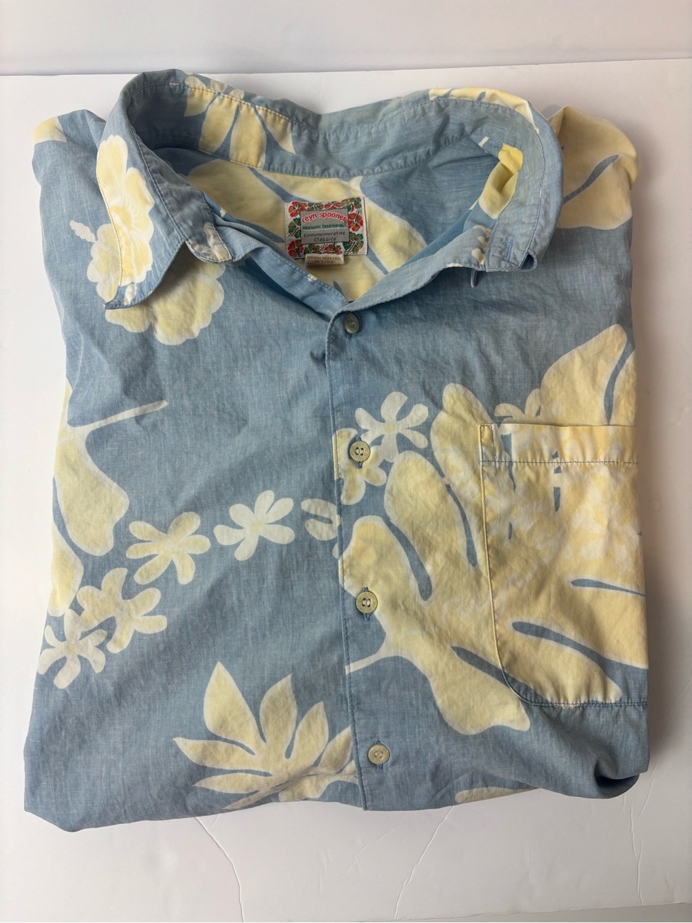 reyn spooner Light Blue and Pale Yellow Floral Camp Shirt